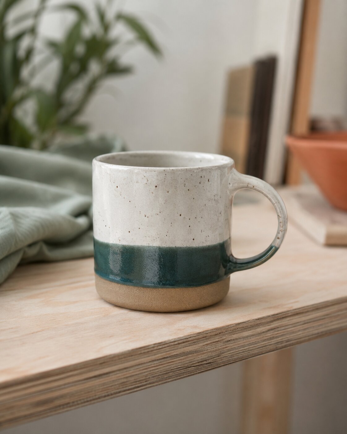 Handmade stoneware mug with a dipped glaze